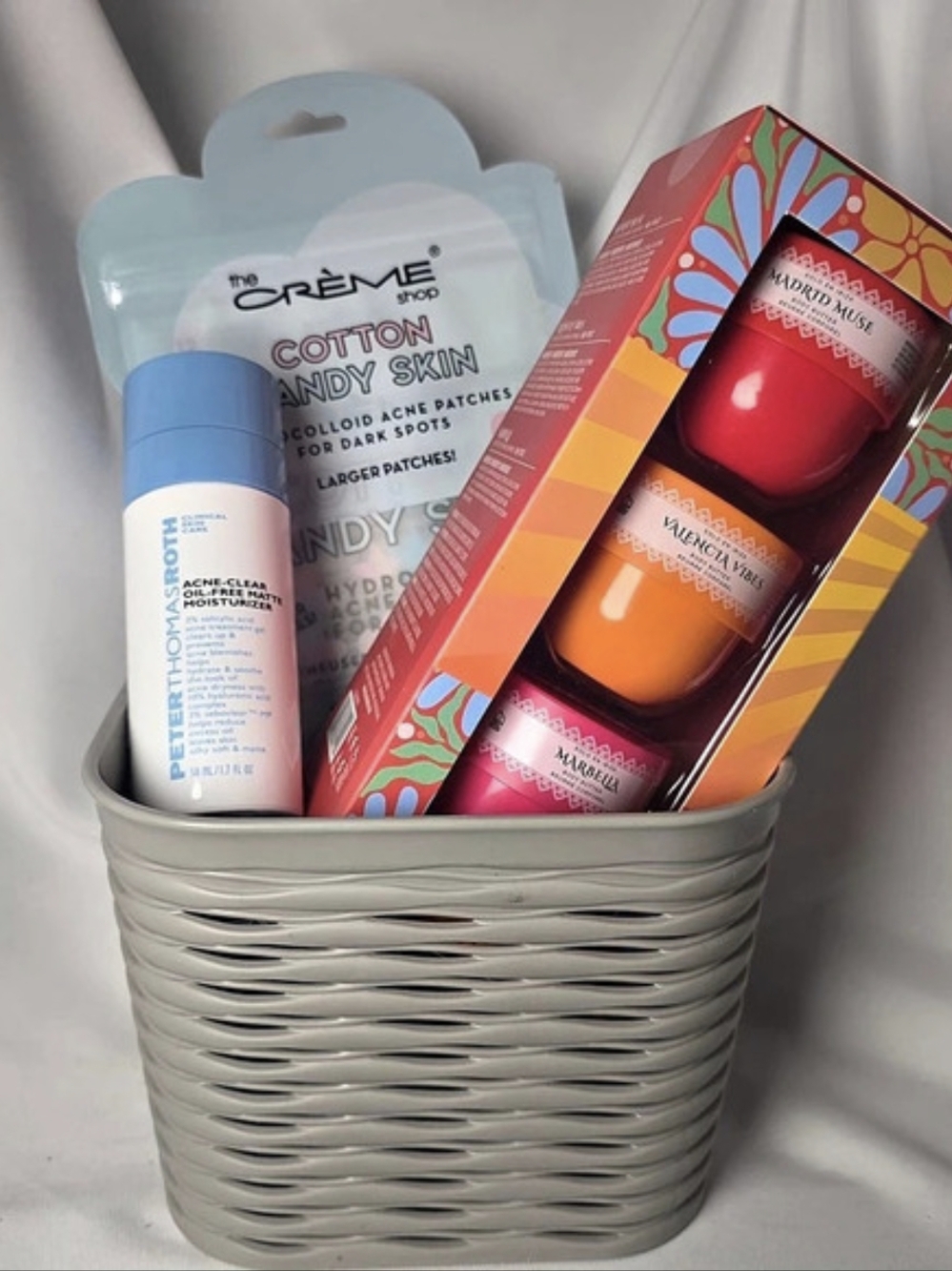 NEW Skincare Gift Set Crème Shop, PTR Acne Moisture, 3 Pk Body Butter w/basket